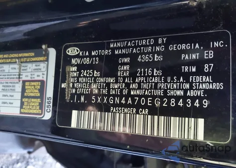 2014 Kia Optima Ex z USA, uszkodzony, nr VIN 5XXGN4A70EG284349